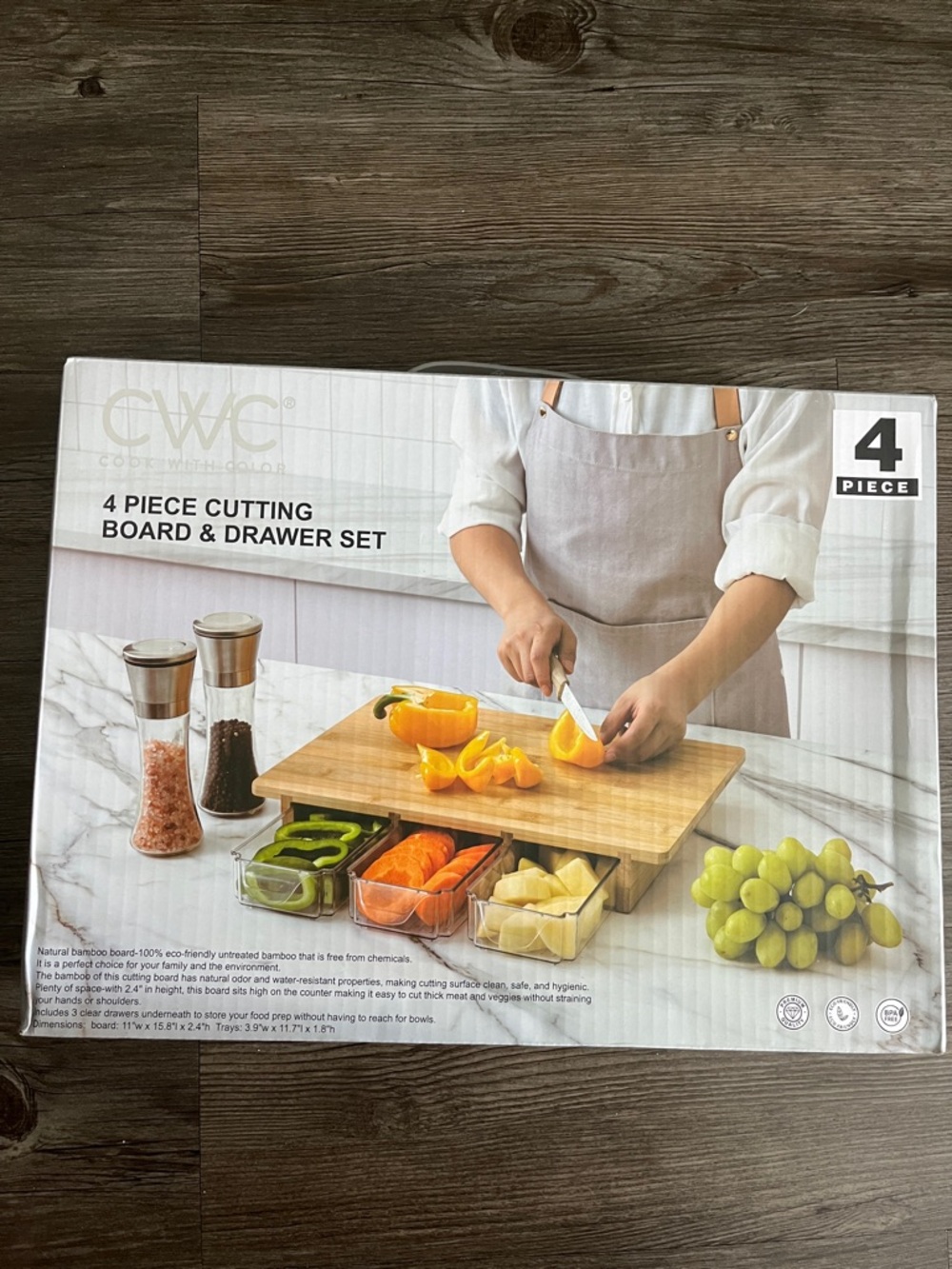 4-Piece Bamboo Cutting Board & Drawer Set